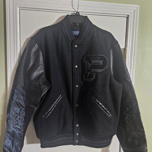 Polo Ralph Lauren The Iconic Letterman Jacket Leather Sleeves Wool Body Size LG